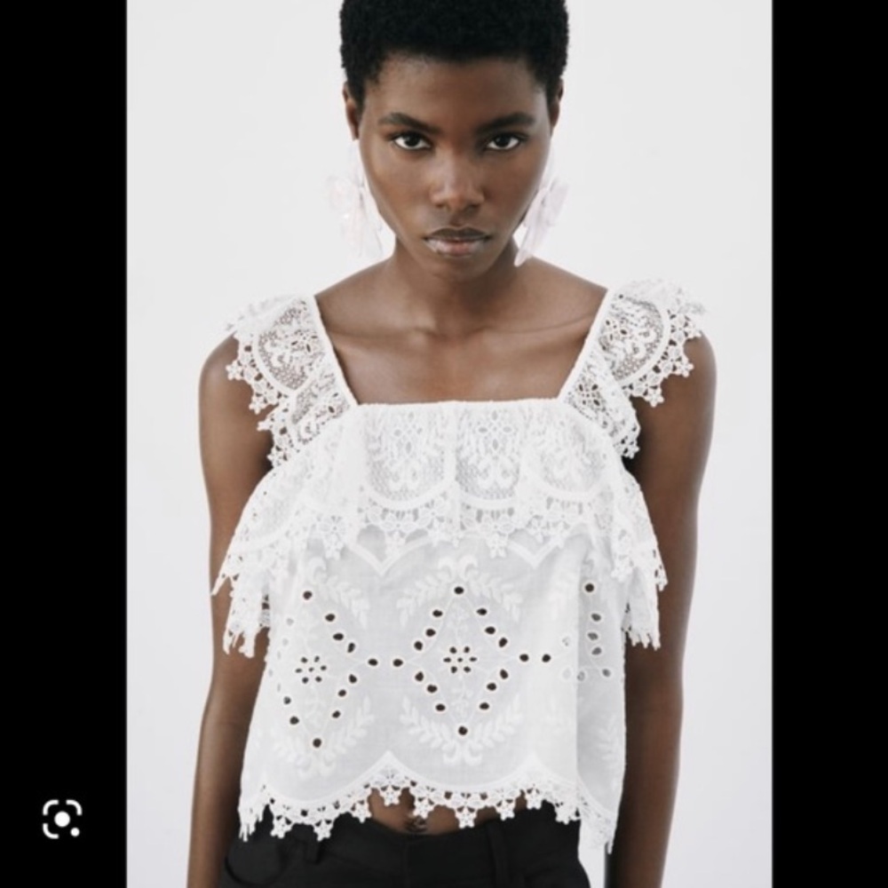 ZARA Embroidered Eyelet Crop Top